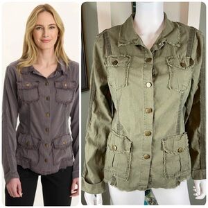 XCVI Wearables Twill Safari Olive Army Green Women's Shirt Shacket Jacket Large